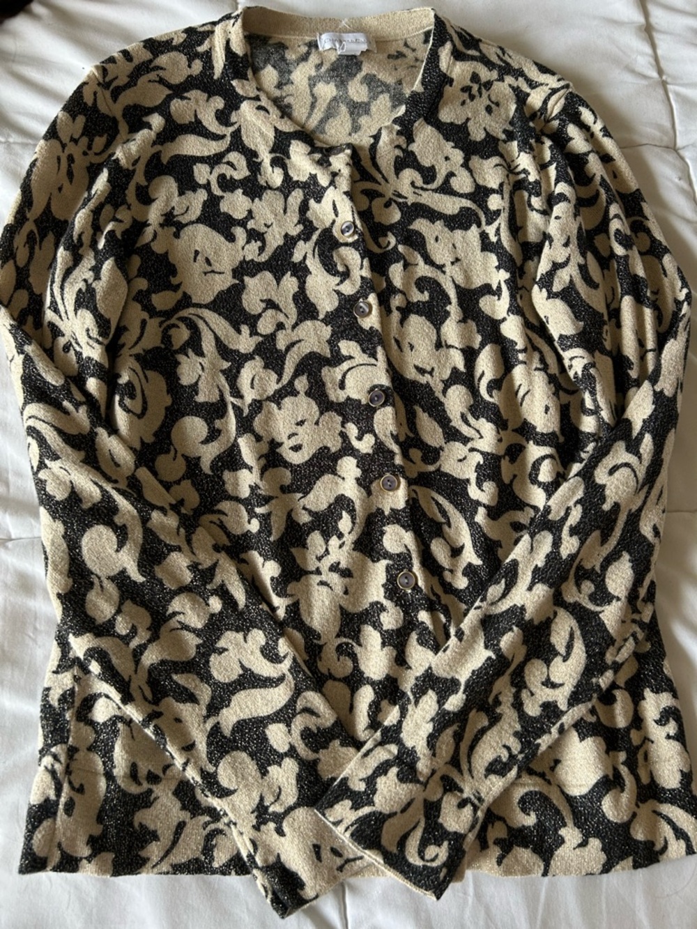 Charter Club Black and Cream Baroque Pattern Cardigan